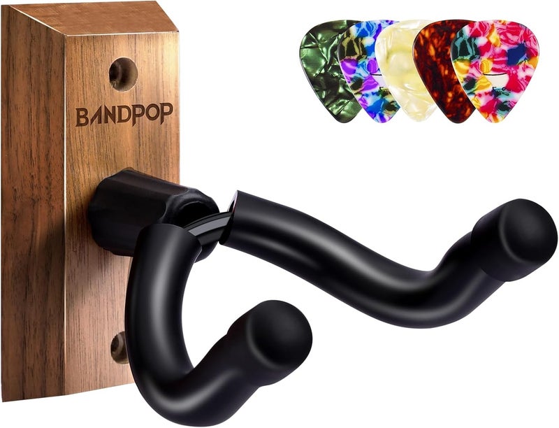 Bandpop Guitar Wall Mount - Black Walnut Guitar Hanger with 5pcs Picks for Acoustic, Electric, Bass, Banjo, Mandolin - Image 1
